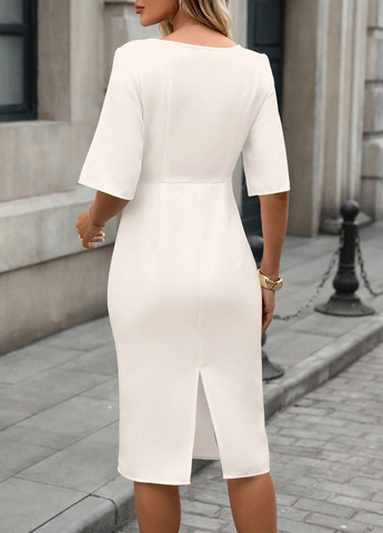 Белое праздничный, вечернее, деловое платье футляр SHEIN однотонное