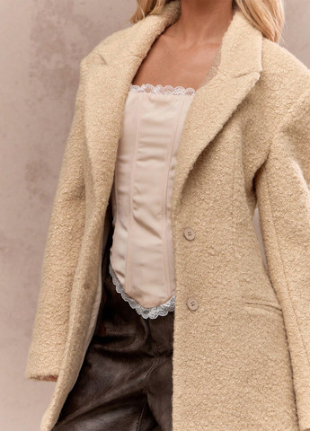 Кремове Кежуал напівпальто однобортне SHEIN однотонне