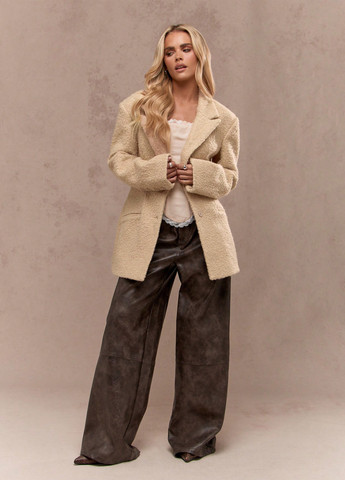 Кремове Кежуал напівпальто однобортне SHEIN однотонне