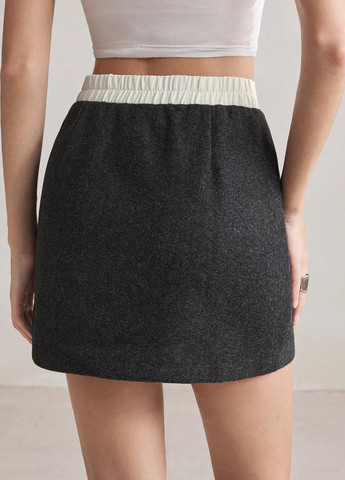 Серая офисная, кэжуал колор блок юбка SHEIN а-силуэта (трапеция)