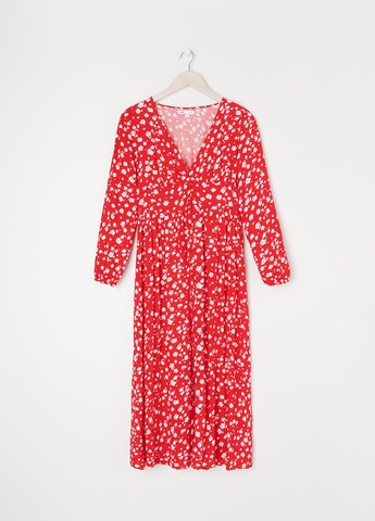 Красное кэжуал платье Sinsay с цветочным принтом