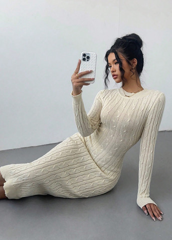 Кремовое кэжуал платье платье-свитер SHEIN однотонное