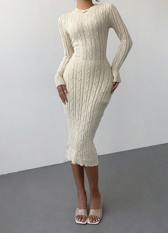 Кремовое кэжуал платье платье-свитер SHEIN однотонное