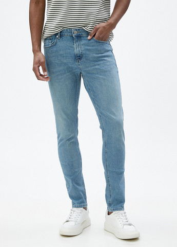 Серо-голубые летние зауженные джинсы KOTON