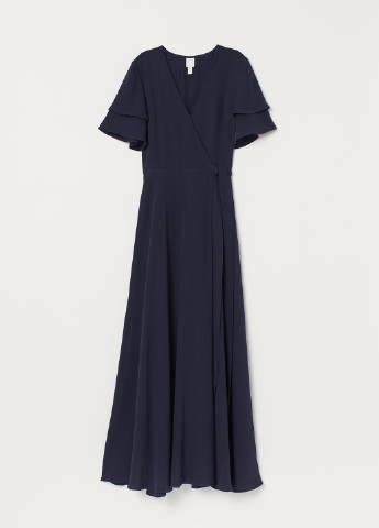 Темно-синее кэжуал платье клеш, на запах H&M однотонное