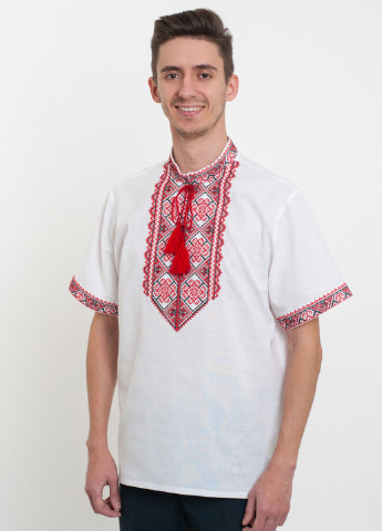 Белая кэжуал рубашка с орнаментом Vyshyvanka с коротким рукавом