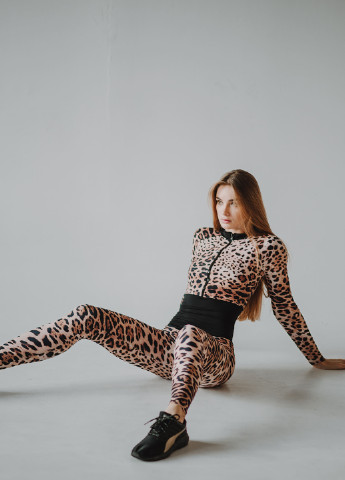 Комбінезон Asalart комбінезон-брюки леопардовий темно-бежевий спортивний поліестер, біфлекс