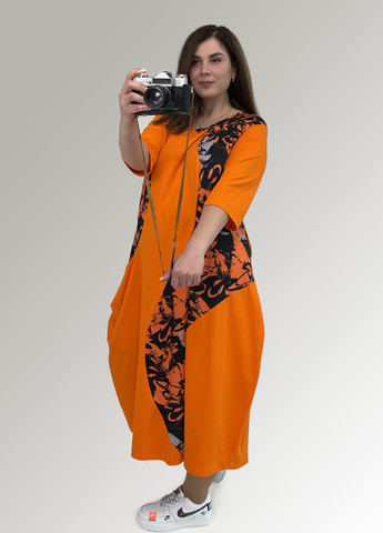 Оранжевое кэжуал платье а-силуэт Hookk Design с рисунком