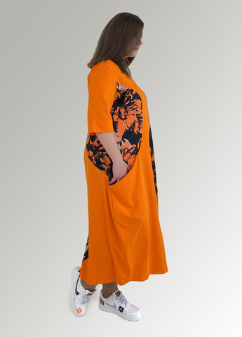 Оранжевое кэжуал платье а-силуэт Hookk Design с рисунком