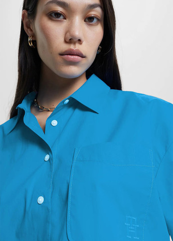 Темно-голубой кэжуал рубашка однотонная Tommy Hilfiger