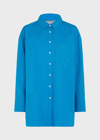 Темно-голубой кэжуал рубашка однотонная Tommy Hilfiger