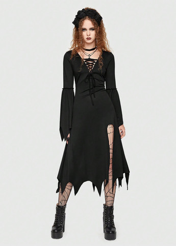 Чорна карнавальний сукня Romwe однотонна