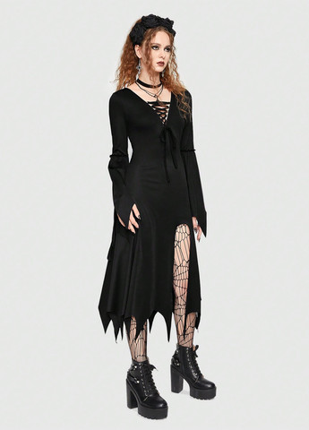 Чорна карнавальний сукня Romwe однотонна