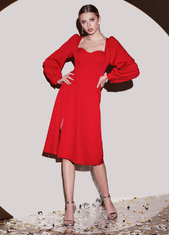 Красное коктейльное платье клеш Vovk однотонное