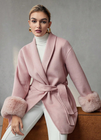 Світло-рожеве Кежуал напівпальто однобортне SHEIN однотонне