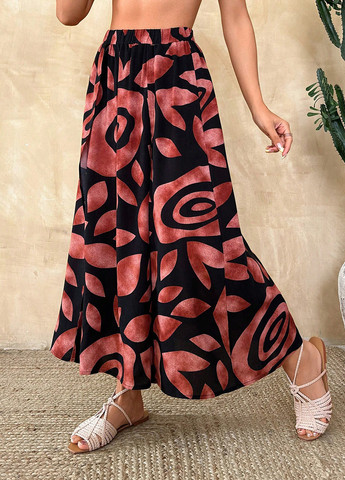 Черная кэжуал с рисунком юбка SHEIN клешированная