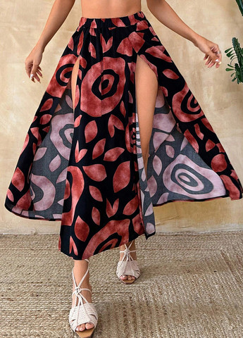 Черная кэжуал с рисунком юбка SHEIN клешированная