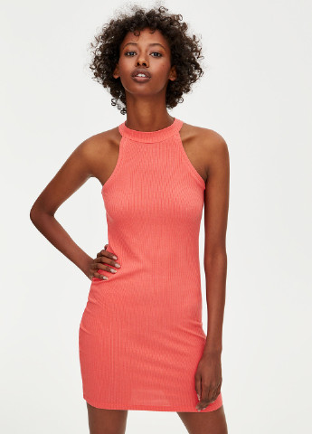 Коралловое кэжуал платье Pull & Bear однотонное