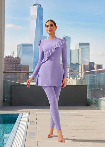 Сиреневый летний купальник (туника, леггинсы) буркини, раздельный SHEIN