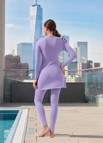 Сиреневый летний купальник (туника, леггинсы) буркини, раздельный SHEIN