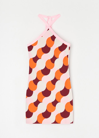 Комбинированное кэжуал платье с открытой спиной Sinsay с рисунком