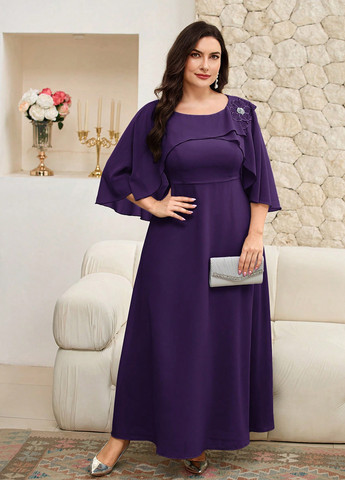 Фіолетова святковий сукня сукня-кейп, а-силует SHEIN однотонна