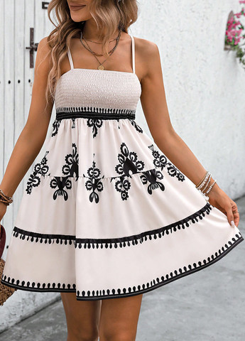 Кремова кежуал сукня з відкритою спиною SHEIN з малюнком