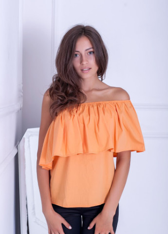 Оранжевая демисезонная легкая летняя блузка свободного кроя со спущенными плечами и баской pasteca Podium
