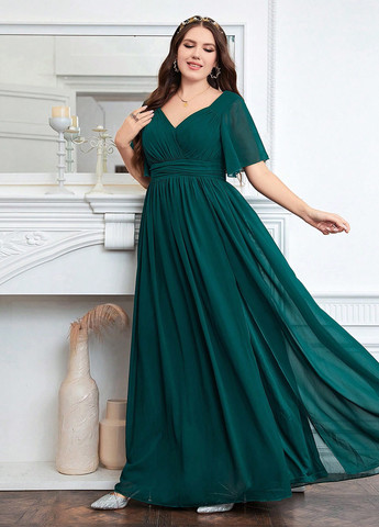 Темно-зелена вечірня сукня на запах, в стилі армпір SHEIN однотонна