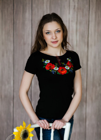 Женская вышитая футболка Украинские краски черная Melanika (250206143)