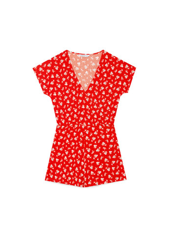 Комбинезон Stradivarius комбинезон-шорты цветочный красный кэжуал полиэстер