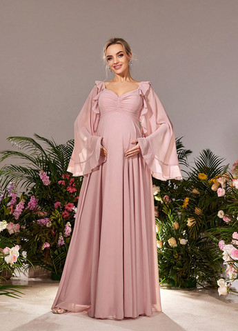 Світло-рожева вечірня сукня для вагітних кльош SHEIN однотонна