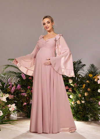 Світло-рожева вечірня сукня для вагітних кльош SHEIN однотонна