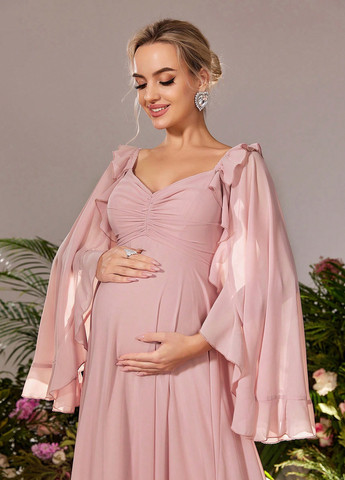 Світло-рожева вечірня сукня для вагітних кльош SHEIN однотонна