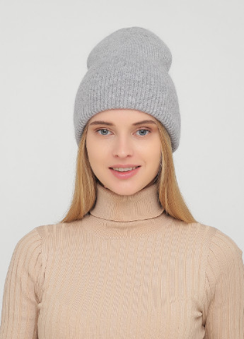 Тепла зимова ангорова шапка жіноча без підкладки 340045 Merlini біні однотонна світло-сіра кежуал ангора