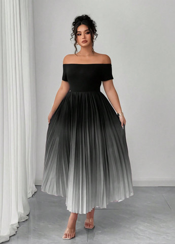 Комбинированное праздничный, вечернее, кэжуал платье с открытыми плечами, плиссированное SHEIN градиентное ("омбре")