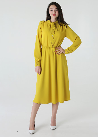 Желтое деловое платье клеш Matkovska Design однотонное