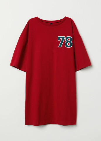 Темно-красное кэжуал платье платье-футболка H&M с надписью