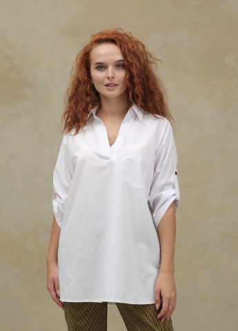 Біла біла блуза - туніка з рукавом реглан 3/4, з вишивкою "мандала луна" INNOE Блуза с вышивкой
