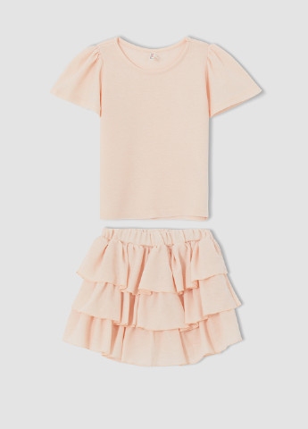 Персиковый летний комплект (футболка, юбка) DeFacto