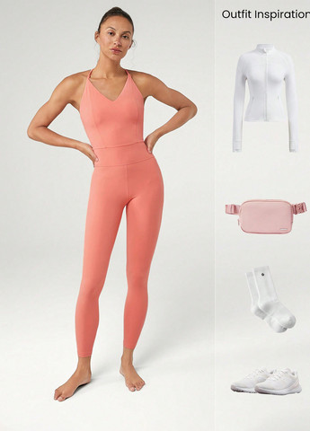 Комбінезон SHEIN комбінезон-брюки однотонний персиковий спортивний поліамід