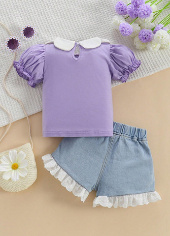 Сиреневый летний костюм (блуза, шорты) SHEIN