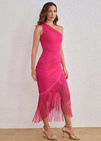 Рожева коктейльна сукня на одне плече SHEIN однотонна