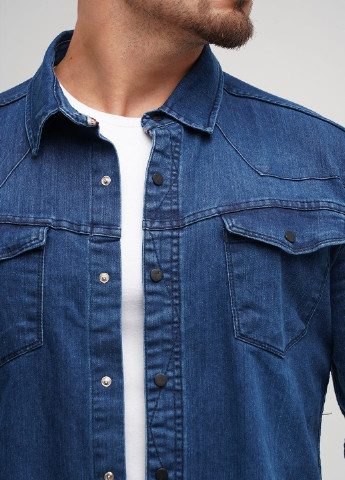 Темно-синяя джинсовая рубашка однотонная Trend Collection