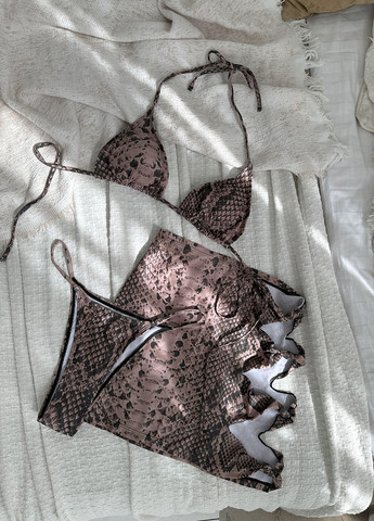 Коричневий літній пляжний комплект жіночий (купальник, спідниця) бікіні, роздільний NOVA VEGA