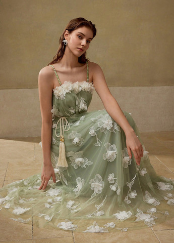 Зеленое вечернее, кэжуал платье а-силуэт SHEIN однотонное