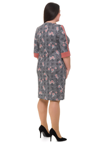Серое кэжуал платье футляр Alenka Plus с цветочным принтом