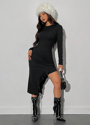 Чорна кежуал сукня силуетна SHEIN однотонна