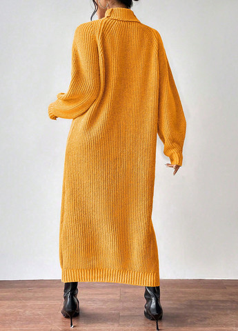 Желтое кэжуал платье платье-свитер SHEIN однотонное