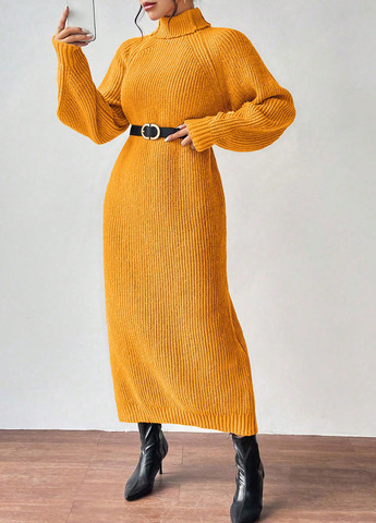 Желтое кэжуал платье платье-свитер SHEIN однотонное